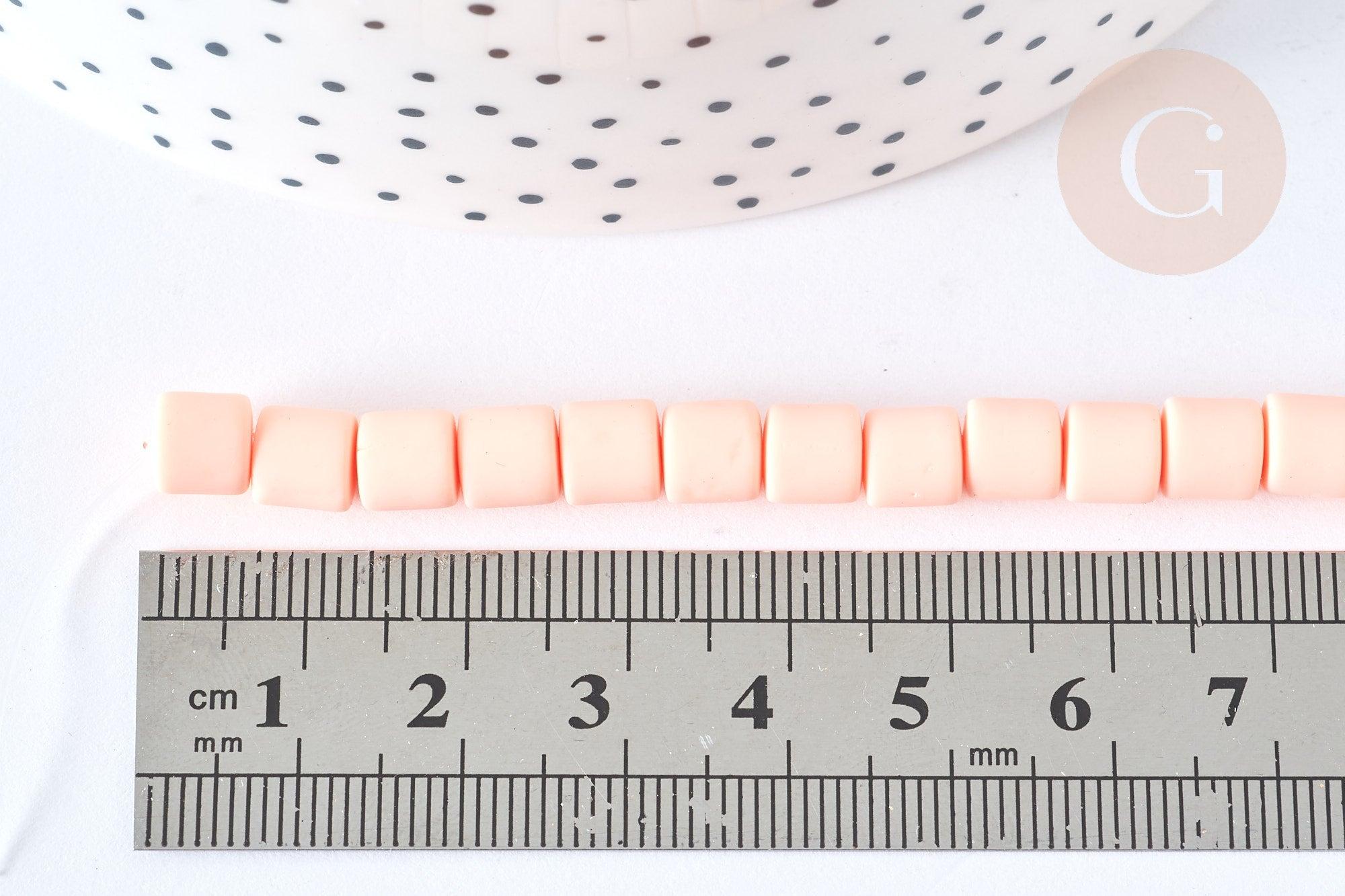 Perles tube rose polymère saumon 6.5mm, x1 fil de 40cm (G7325)