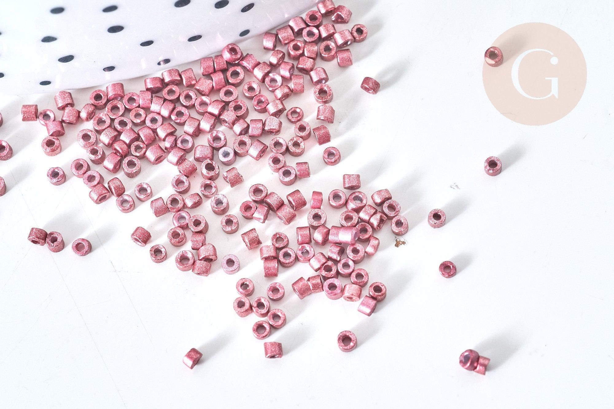 Perles tube verre Rose foncé métallisé mat façon Delica miyuki, x1 Sachet 8g (G7770)