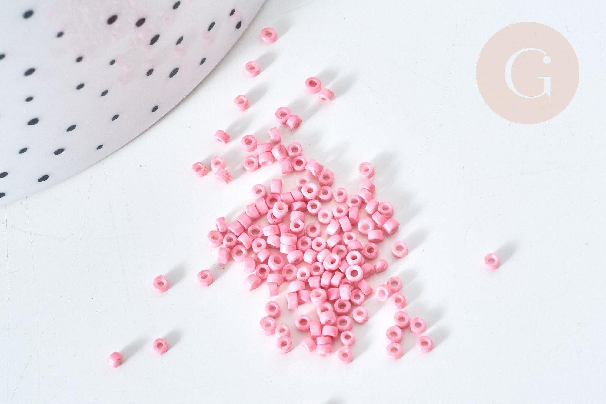 Perles tube verre rose clair façon Delica miyuki, x1 sachet de 8g (G7775)