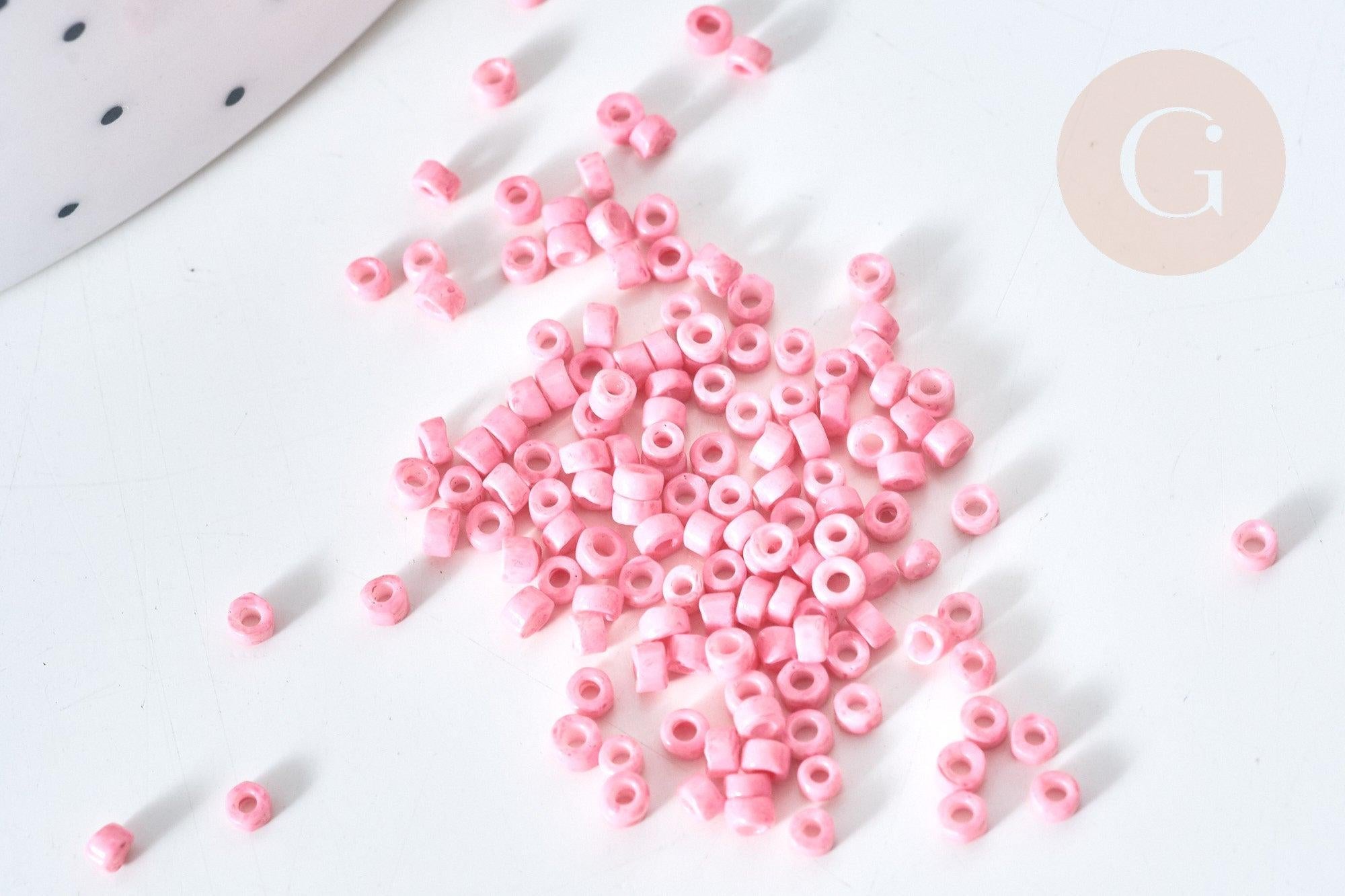 Perles tube verre rose clair façon Delica miyuki, x1 sachet de 8g (G7775)