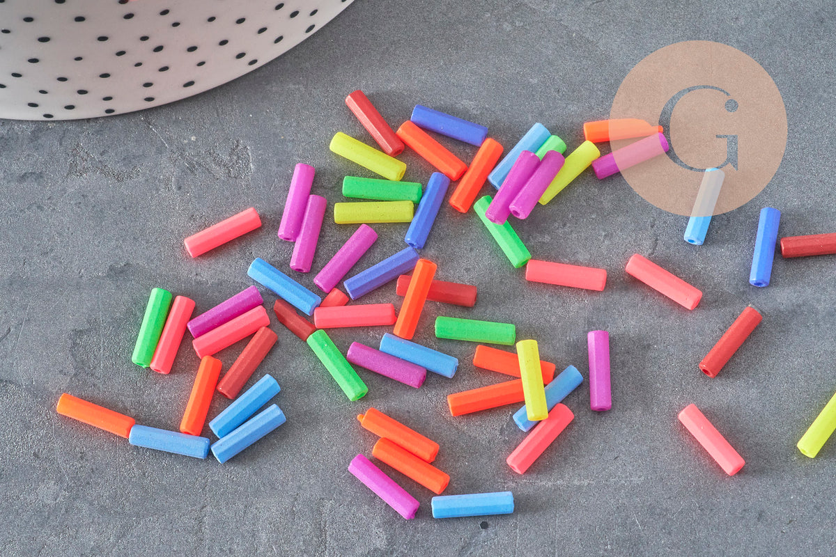 Perles tubes fluorescents plastique bijoux enfants,perles bijoux,perle plastique multicolore, x100G6636