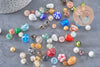 Perles verre murano formes et couleurs multiples, perles feuille argent, x10 (G11024)