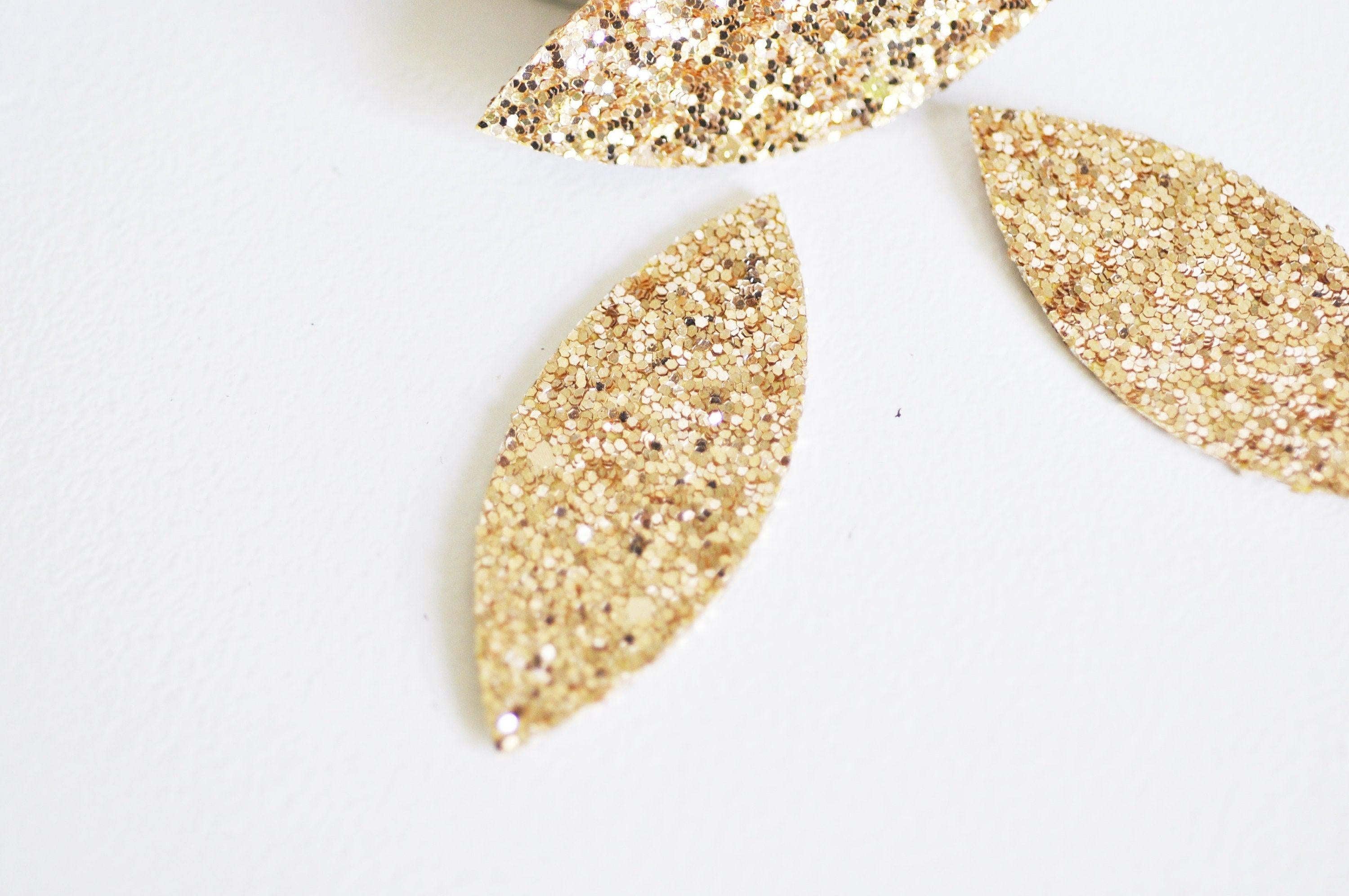 Pétale simili cuir paillettes doré fourniture créative,cuir synthétique,fabrication coiffure, accessoire mariage, 57.5mm, x 10 G4793