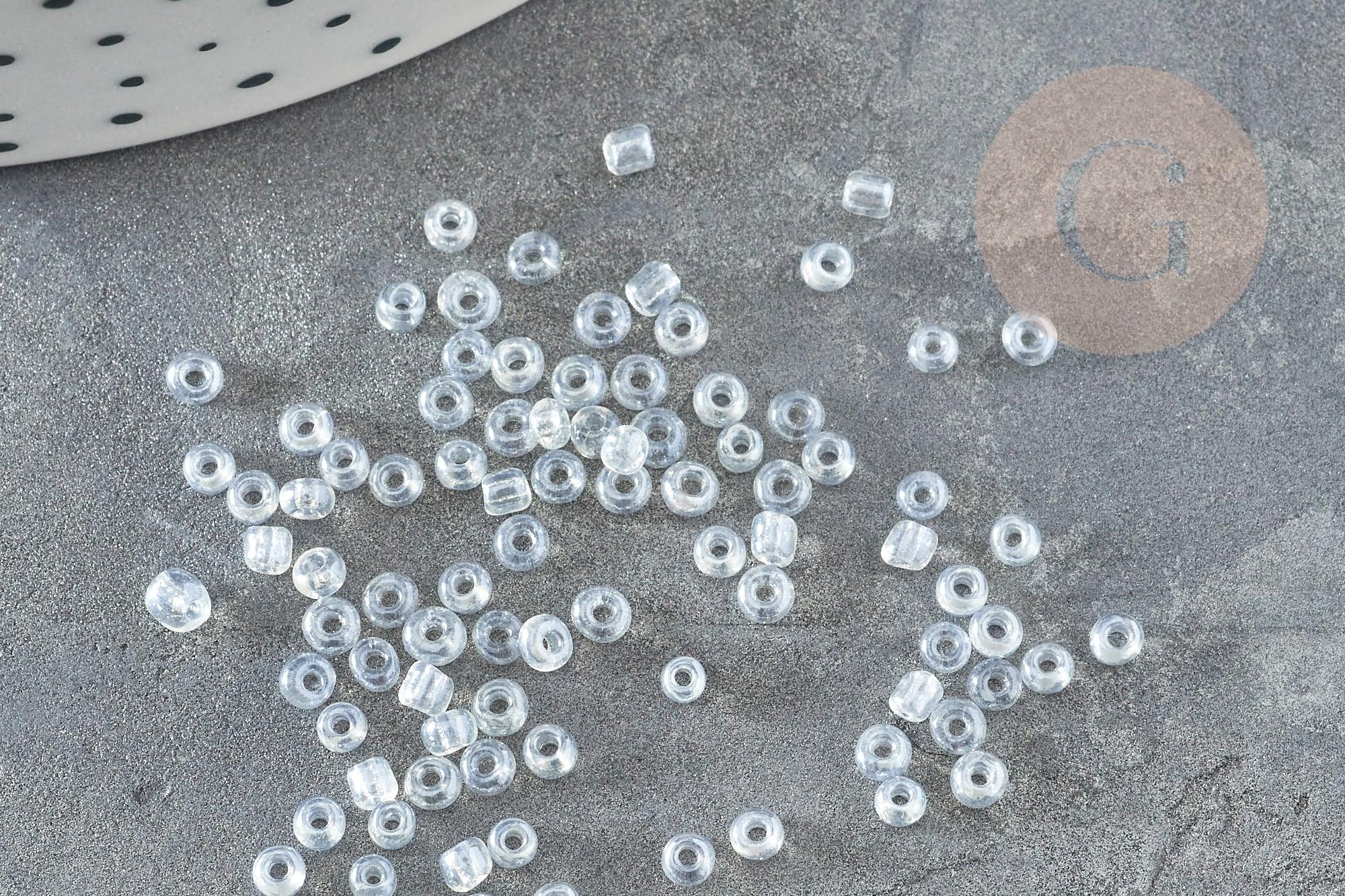 Petite Perle rocaille transparente irisée 2mm, fournitures pour bijoux, perles rocaille arc-en-ciel, x 20gr (G2928)