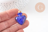 Petite bouteille en verre cœur bleu bouchon Liège 32.5mm, x1 (G1694)