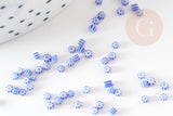 Petite perle rocaille rayé bleu blanc 1.5x2mm, x10 Gr (G9286)