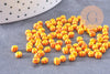Petite perle rocaille verre rayé jaune rouge 3x4.5mm, x10 Gr (G10683)