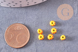 Petite perle rocaille verre rayé jaune rouge 3x4.5mm, x10 Gr (G10683)