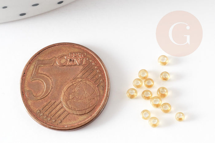 Petite perles de rocaille dorée,perles rocaille,perle verre, rocaille dorée,perlage, doré transparent, perlage,2.5mm, x 10gr (G1022)