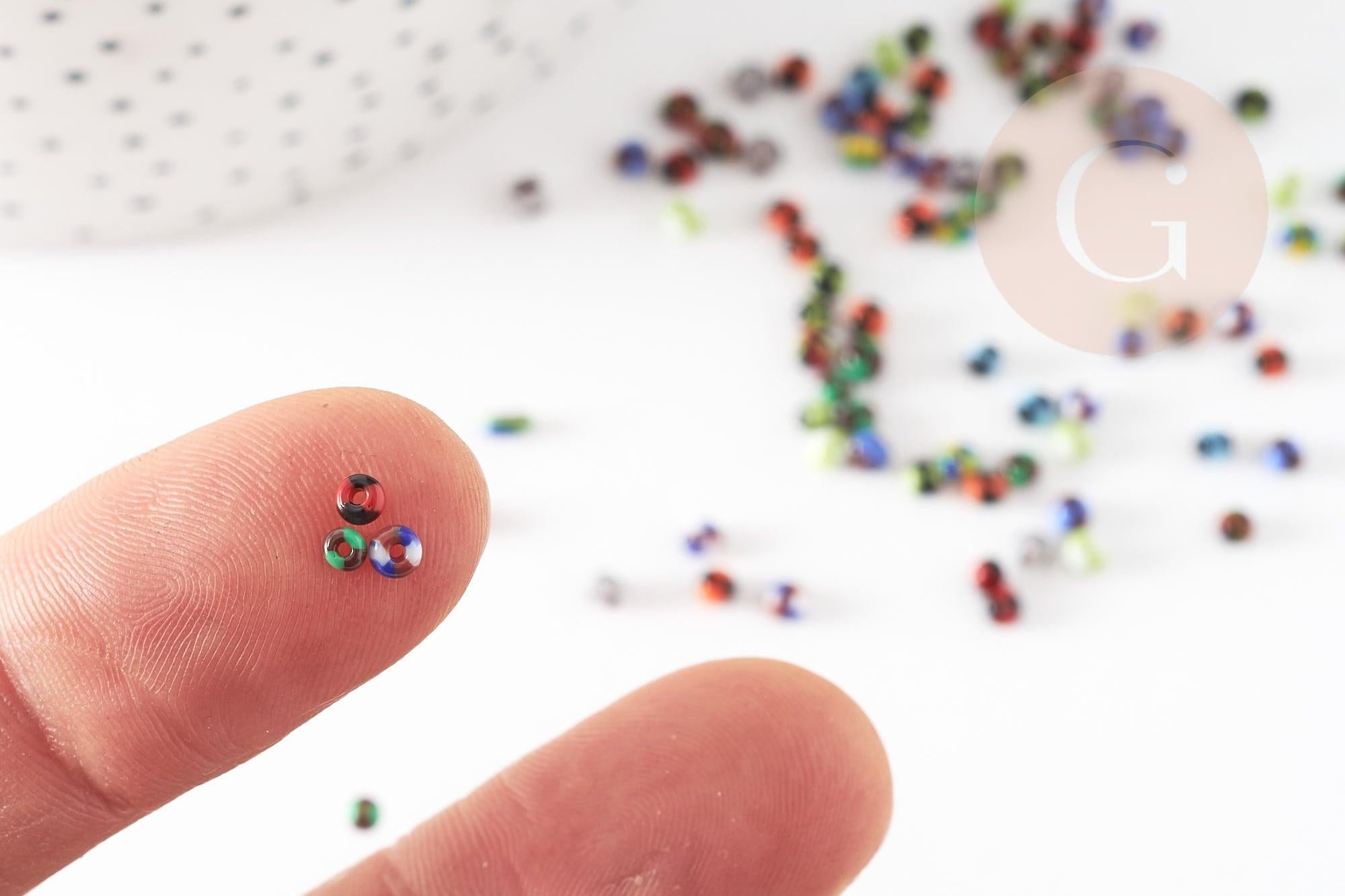Petites Perles rocaille rayées multicolores 2.5x3mm, x 10gr (G1627)