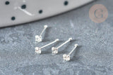 Piercing clou argent 925 massif strass avec boule d'arret 1.8mm, x1 (G7601)