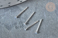 Piercing clou argent 925 massif strass bleu aigue-marine 1.5mm, x1 (G7600)