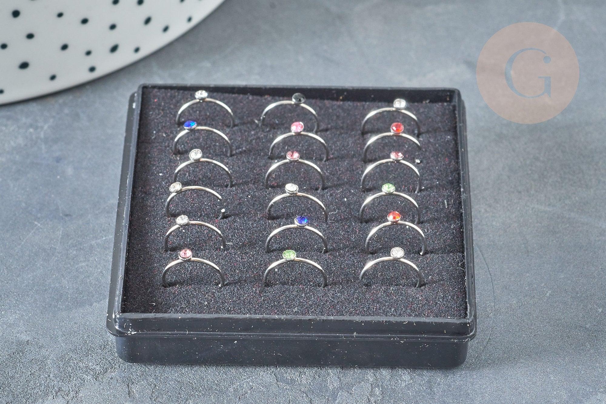 Piercing sans trou acier inoxydable 304 argenté strass 9mm, x1 (G8330)