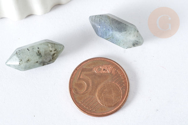 Pierre labradorite naturelle double pointes 19~22mm, labradorite naturelle, séance lithothérapie, x1 G7534