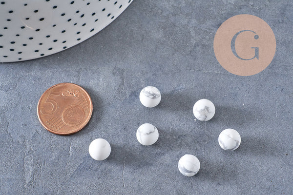 Pierre ronde howlite naturelle non percée 8mm, x1 (G5837)