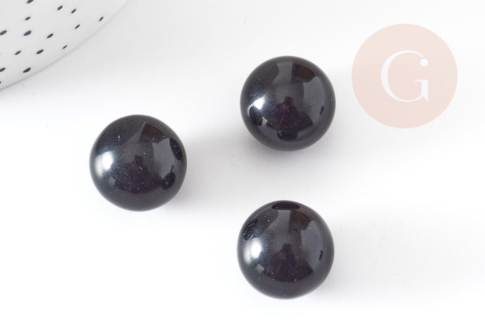 Pierre ronde obsidienne noire non percée 17.5-18mm, x1 (G4378)