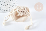 Pochette bijou coton blanc écru 9x7cm, pochette cadeau, emballage bijou, x1 (G8311)