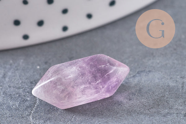 Pointe améthyste naturelle non percée 18mm, pointe double, pierre naturelle polie, création bijoux améthyste lithothérapie, x1 (G5621)