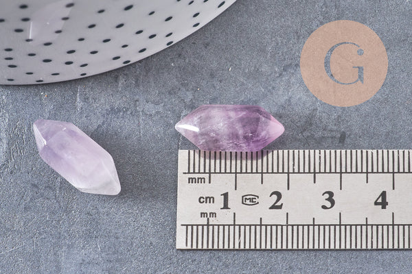 Pointe améthyste naturelle non percée 18mm, pointe double, pierre naturelle polie, création bijoux améthyste lithothérapie, x1 (G5621)