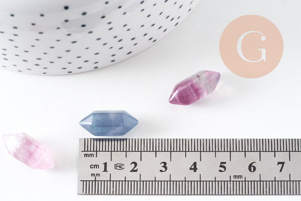 Pointe double fluorite naturelle non percée 18mm, x1 (G5622)