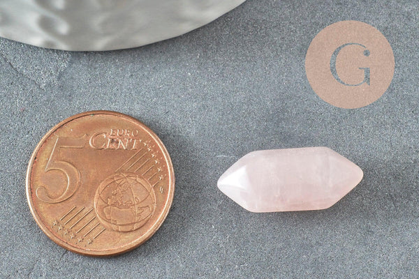 Pointe quartz rose naturel non percée 20mm, pointe double, pierre naturelle polie, création bijoux quartz lithothérapie, x1 G6367