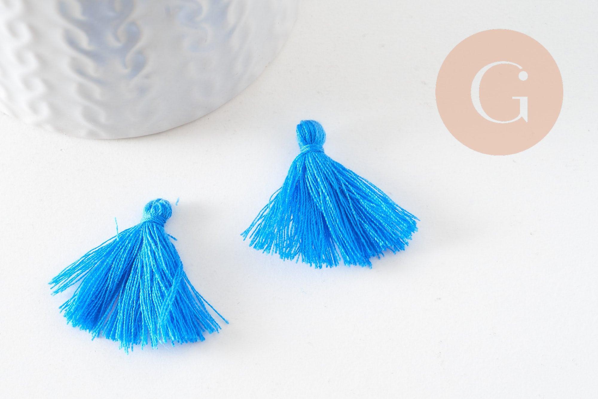 Pompon bleu canard coton 31mm, x5 (G1589)