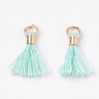 Pompon bleu turquoise polyestère laiton doré 10-15mm, x10 (G6220)