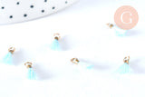 Pompon cyan clair polyecoton support doré,décoration pompon,fabrication bijoux bohème,10-15mm G6861