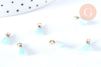Pompon cyan clair polyecoton support doré,décoration pompon,fabrication bijoux bohème,10-15mm G6861