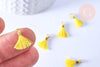 Pompon jaune polyestère support doré,décoration pompon, pompon boucles,fabrication bijoux bohème,10-16mm, x10 (G4262)