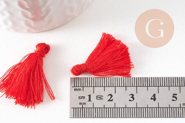 Pompon rouge coton,décoration pompon,accessoire coton, pompon boucles,coton rouge,25-31mm, x5 G2771