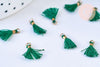 Pompon vert émeraude polyestère support doré,décoration pompon, pompon boucles,fabrication bijoux bohème,10-15mm, x10 ( G5563)