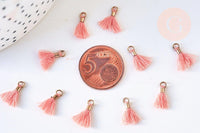 Pompon vieux rose saumon polyestère fer doré 10-15mm, x10 (G5559)