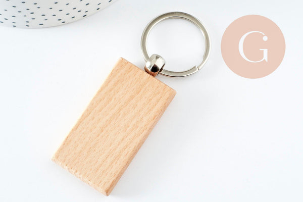 Porte-clef rectangle bois personnalisable 63.5mm, x1 (G9633)