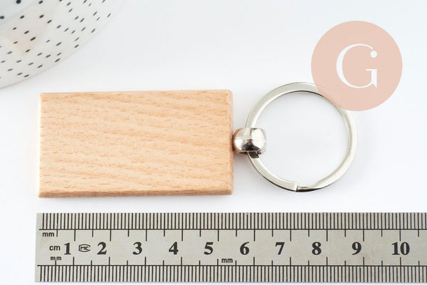 Porte-clef rectangle bois personnalisable 63.5mm, x1 (G9633)