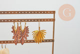 Présentoir à bijoux boucles d'oreilles laiton doré socle bois 35cm, x1 (G10713)