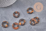 Pendentif cercle marron acétate,perle acétate,connecteur plastique, 21.5mm, x2 (G1551)