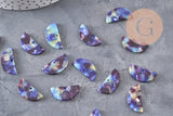 Pendentif demi-cercle bleu indigo 23mm, perle acétate,connecteur plastique, x2 ou x10 (G2881)