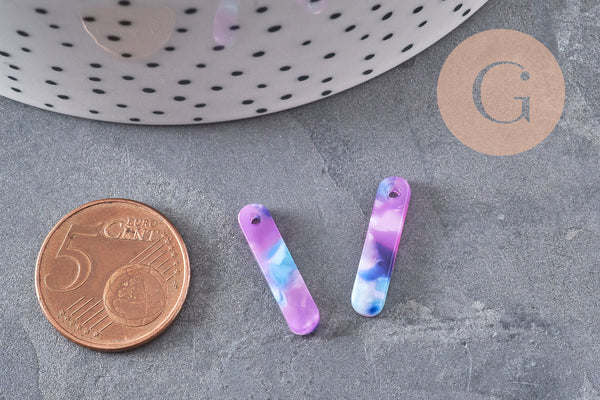 Colgante rectangular de acetato morado y azul, 19,5 mm, x10 (G3087)