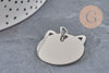 Pendentif tête de chat acier 201 inoxydable 29mm personnalisable, x1 (G11017)