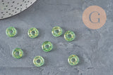 Pendentif donut verre vert et feuille d'or, un pendentif rond verre pour vos créations de bijoux,15x3mm, x 10,G3300