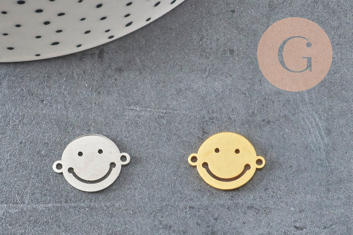 Smiley-Anhänger aus vergoldetem Edelstahl 201, gold- oder platinfarben, 12,5 mm, x1 (G5687)