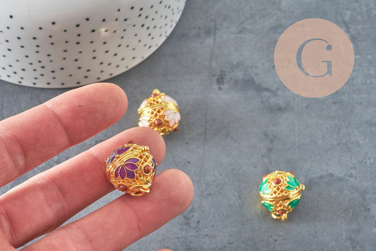 Colgante Bola llamador de ángeles dorado esmaltado 22mm, x1 (G3707)