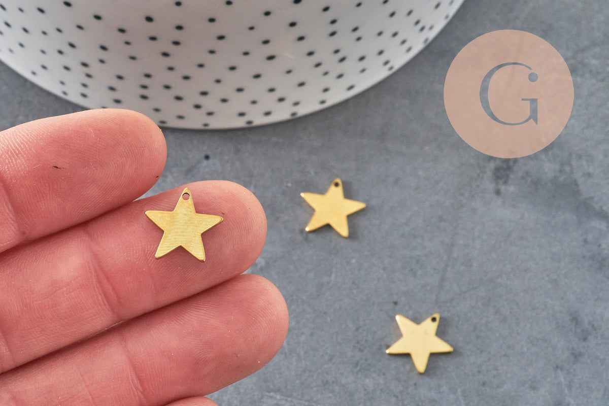 Stainless steel gold star pendant 12mm x1 (G6147)