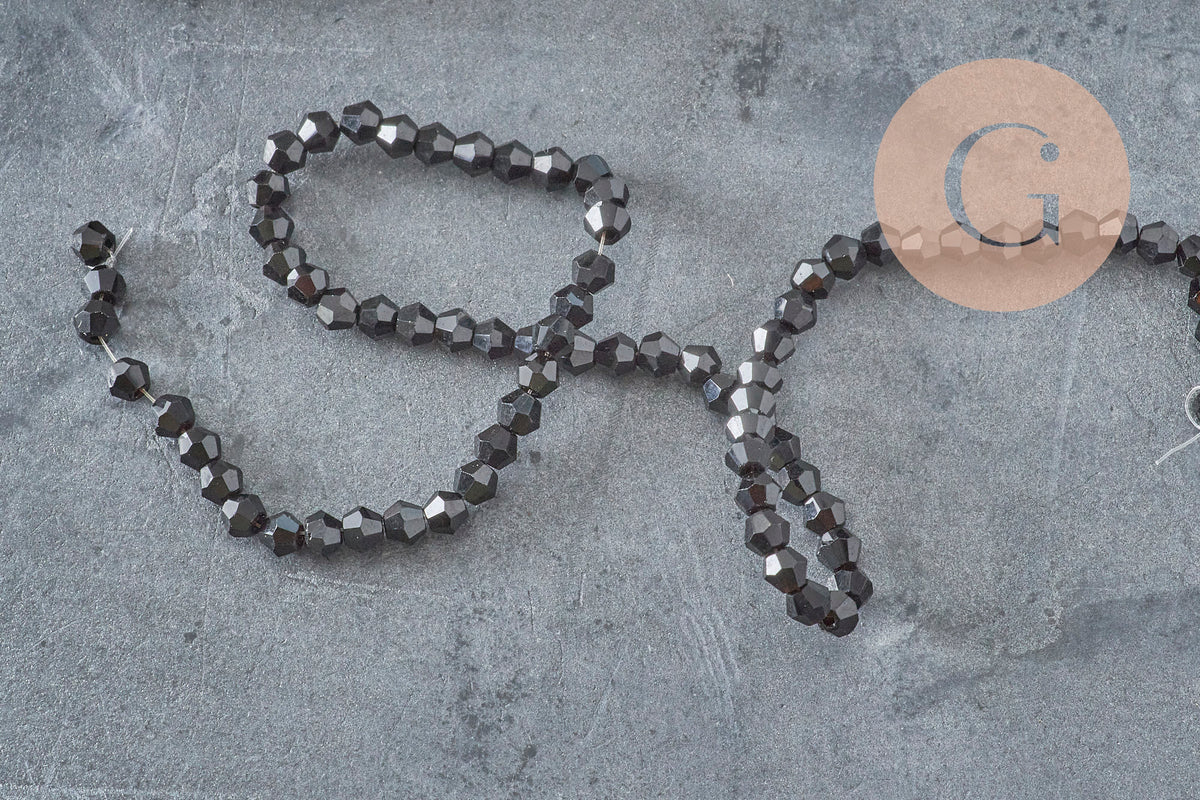 Perles bicone cristal facette noires 4mm, x1 fil de 28 cm (G0749)-Perles-Gingerlily Perles