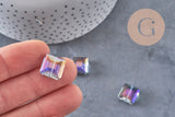 12mm faceted iridescent square glass bead, x5 beads (G9076)