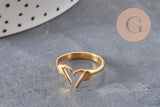 PHOTO 5 VARIATIONS A FAIRE Bague coeur acier 304 inoxydable doré IP Taille 57, x1 (G11294)