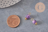 Charm hexagonal de piedras naturales de latón bañado en oro de 12 mm, x1 (G8343)