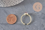 Anillo ajustable trenzado de latón dorado con cabujón de piedra natural de 20mm, x1 (G4238)