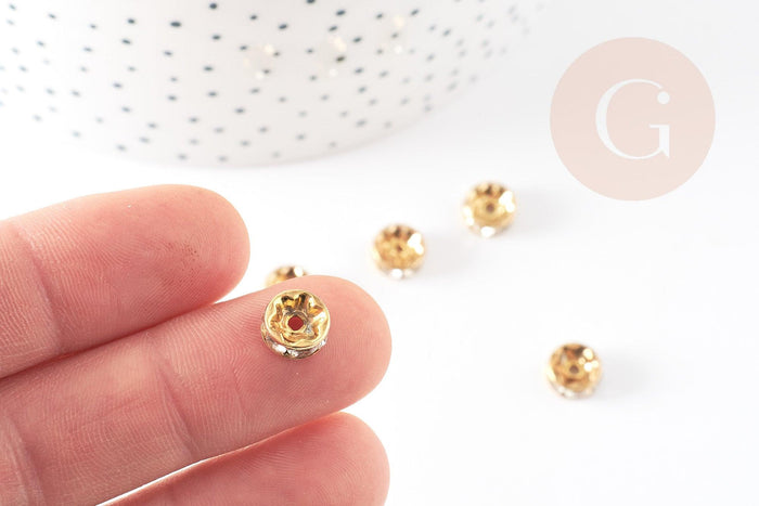 Rondelle fer doré zircon grade B 8mm, perles dorées, perle intercalaire, perle disque, x10 (G5739)